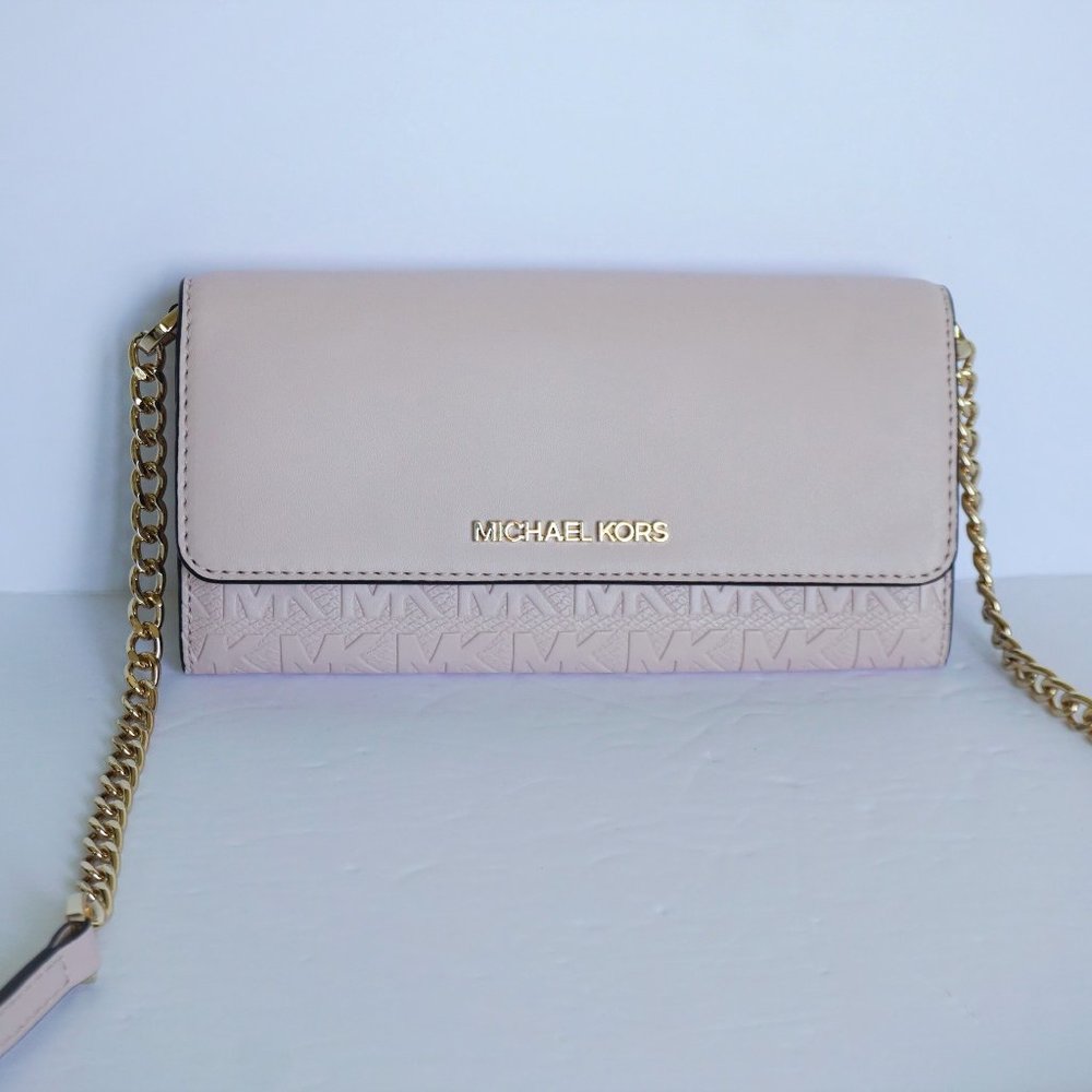 Michael Kors JST WOC Xbody Bag Embossed MK PInk - Picture 2 of 10